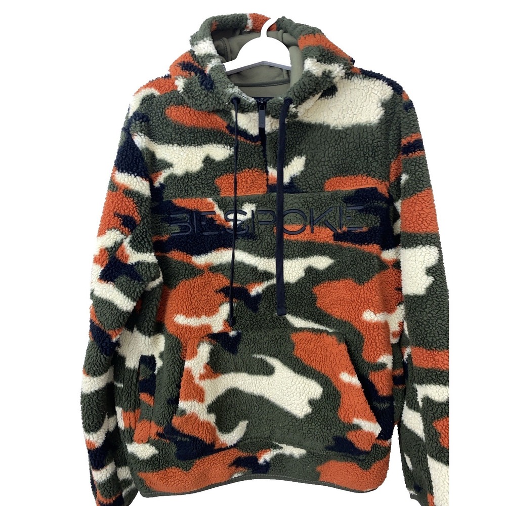 Camo Deep Pile Fleece Hoodie Mens M Orange Pullover Cotton Pockets Army BespOke
